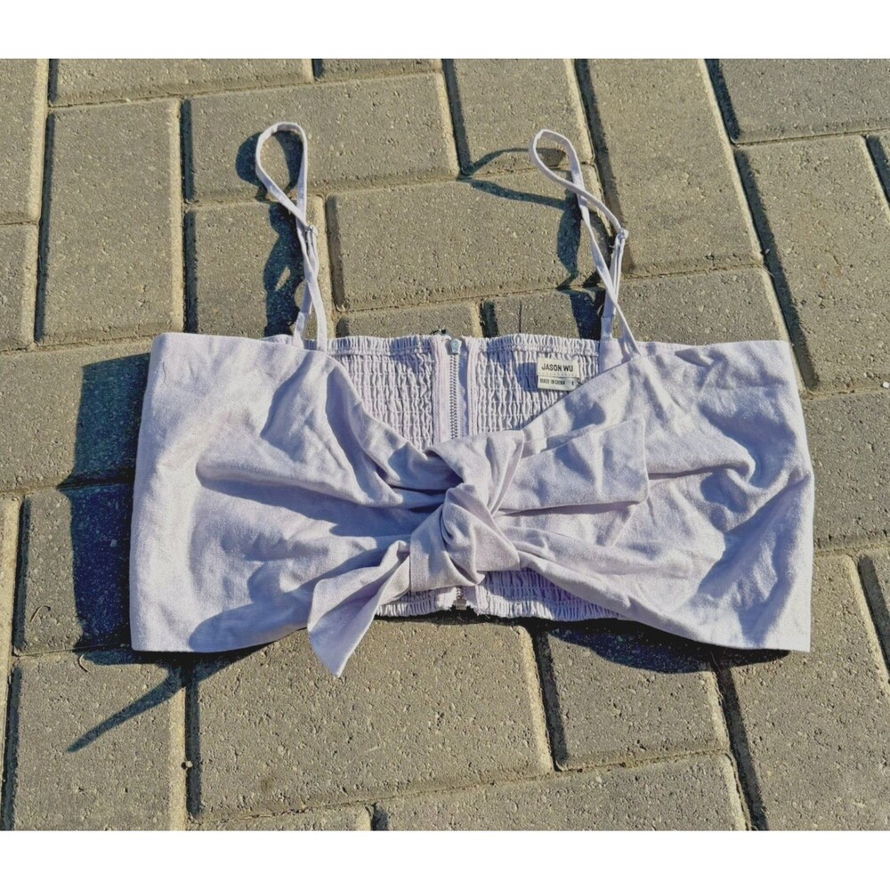 Jason WU crop Top Womens Lavender Purple Linen Tie Front Smocked Back NWOT LARGE